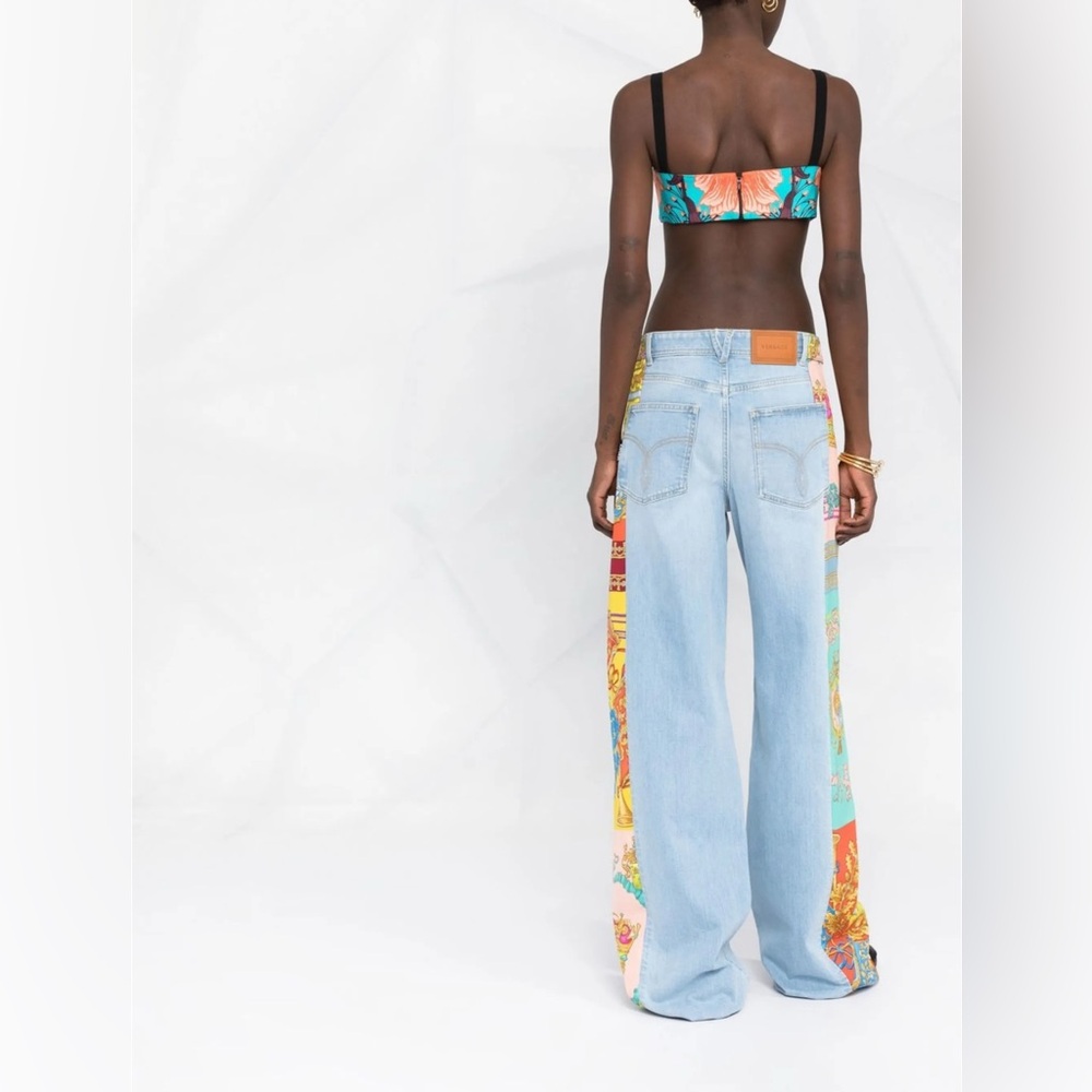 Versace Light Blue Flare Jeans with Multicolor Side Panels - Picture 6 of 11